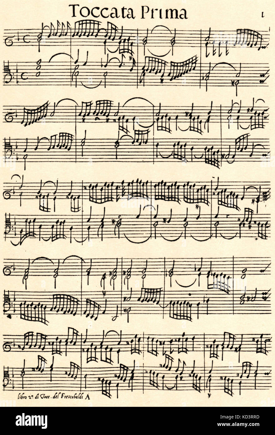 FRESCOBALDI, G. -'Toccata Prima' gravé - première page du premier livre de Frescobaldi de Toccatas pour clavecin. Organiste et compositeur italien, 1583-1643. Banque D'Images