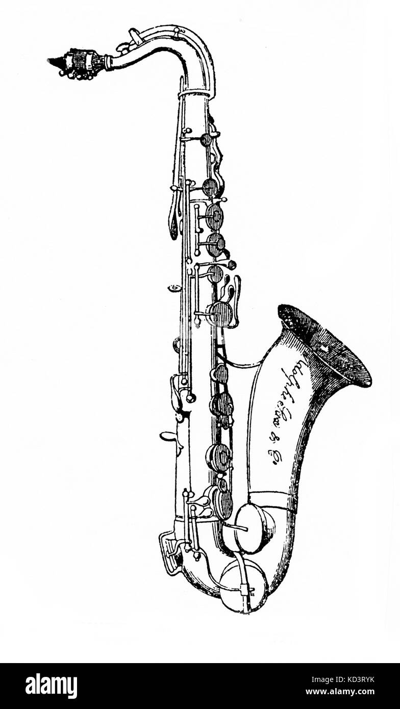 Saxophone - comme il a été exposé à l'Exposition Nationale à Paris en 1849. Banque D'Images