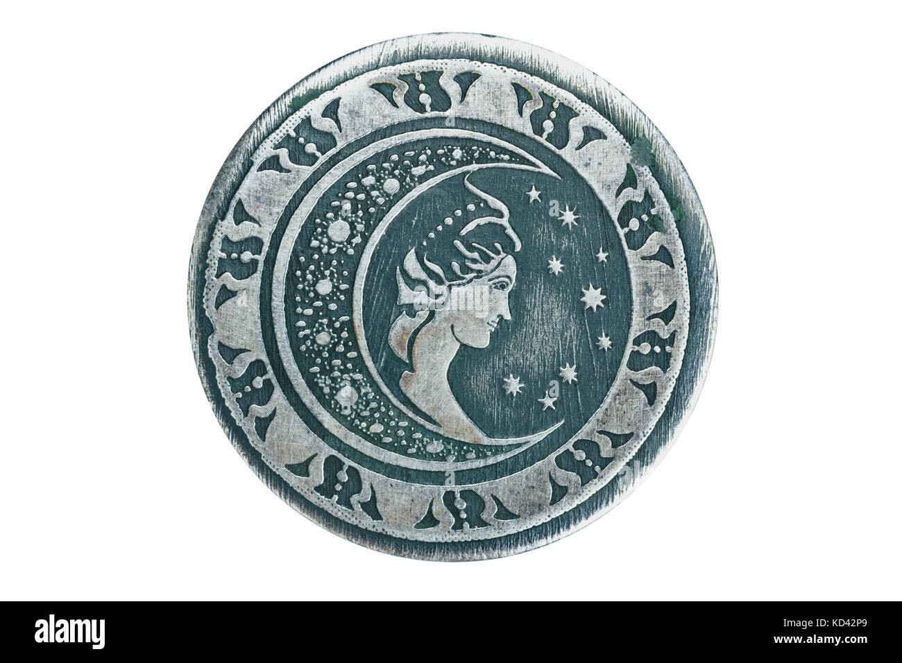 Pendentif avec une photo de la lune, le visage et les étoiles Banque D'Images Pendentif avec une photo de la lune, le visage et les étoiles Banque D'Images