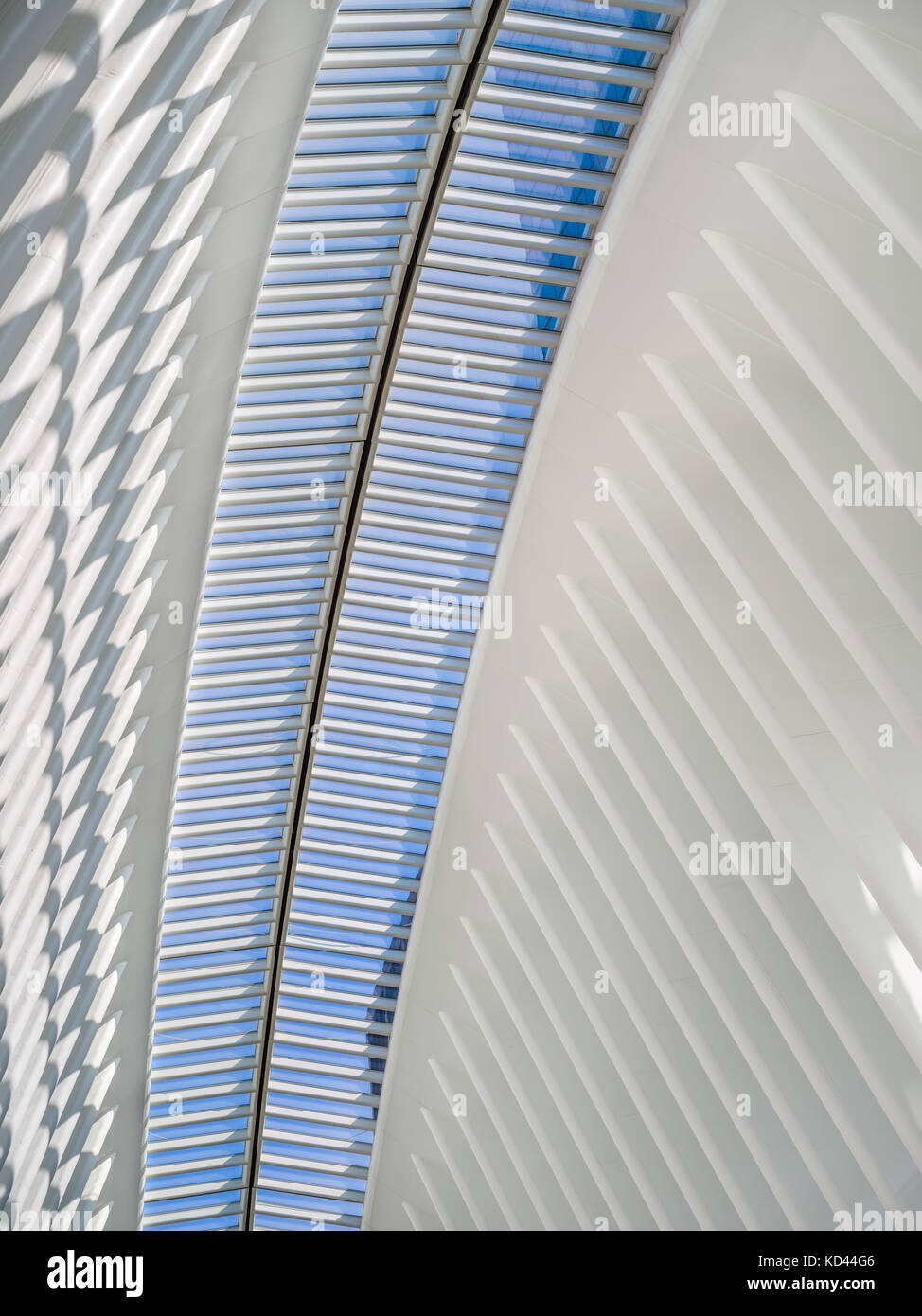 Vue de l'intérieur de l'Oculus, Westfield World Trade Center. Moyeu de Tranportation conçue par Santiago Calatrava. Le Quartier Financier de Manhattan, New York : Banque D'Images