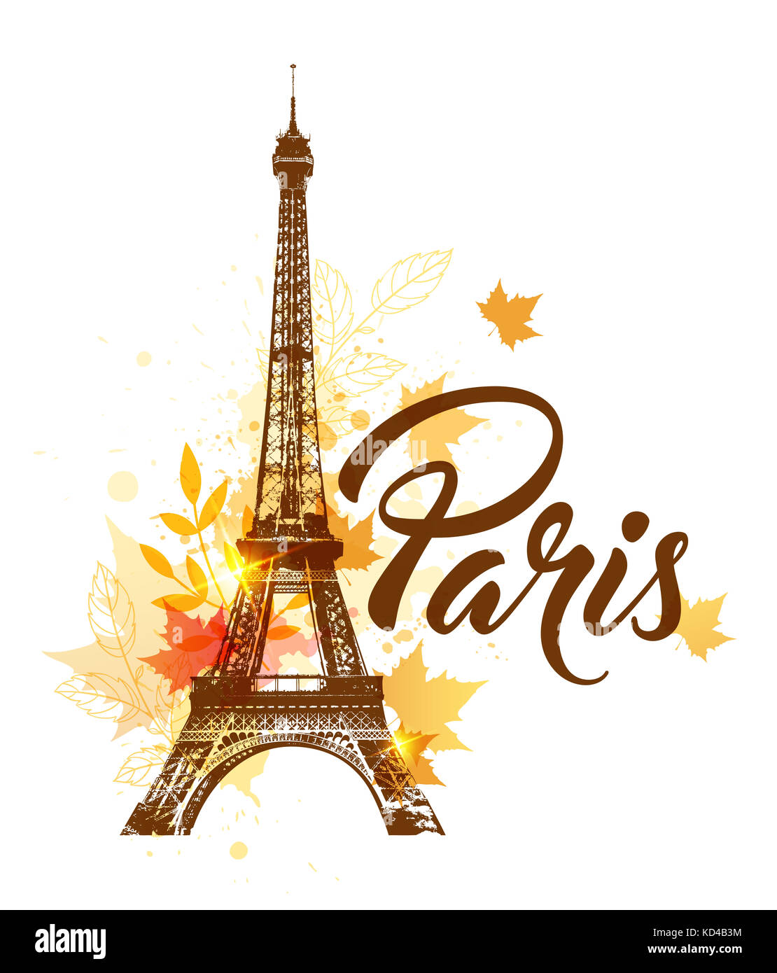 Arrière-plan avec la tour Eiffel et l'automne feuilles d'érable Banque D'Images
