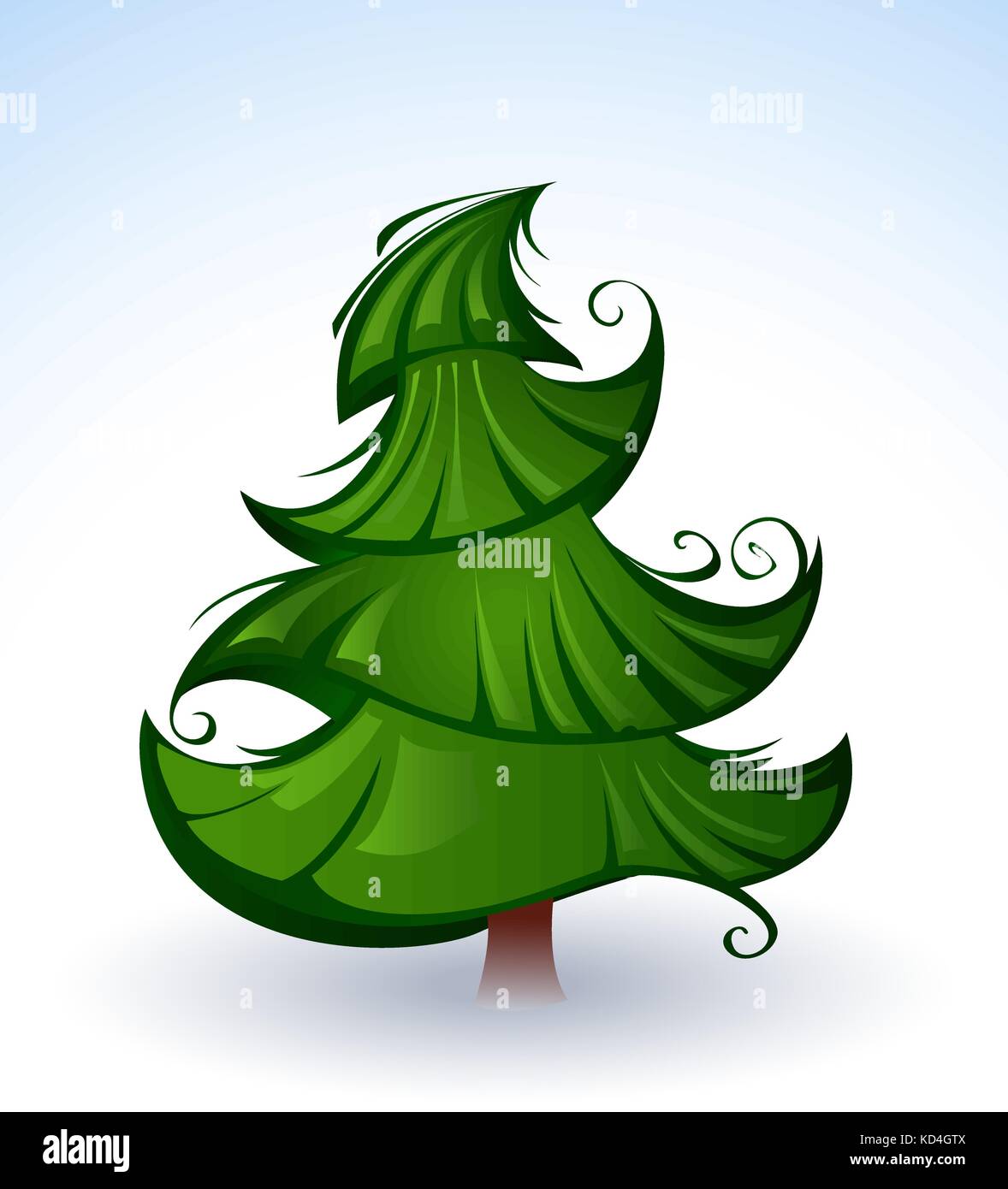 Arbre de Noël vert artistique sur un fond de neige et de ciel bleu, peint dans le style de l'auteur du style de l'auteur.. vert sapin de Noël. Illustration de Vecteur