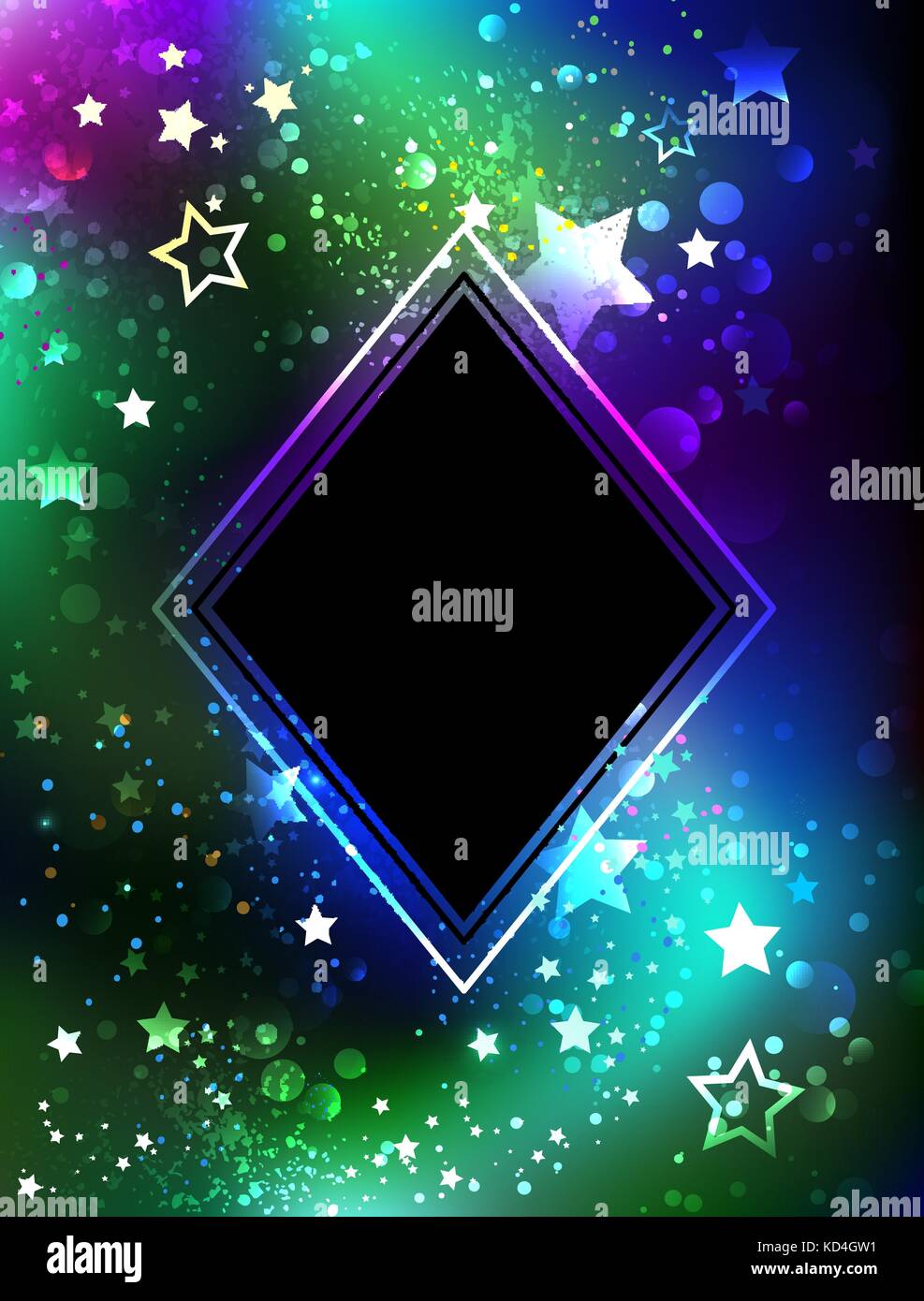 Losange, un bandeau noir sur fond de northern lights lumineux avec des étoiles. northern lights. Illustration de Vecteur