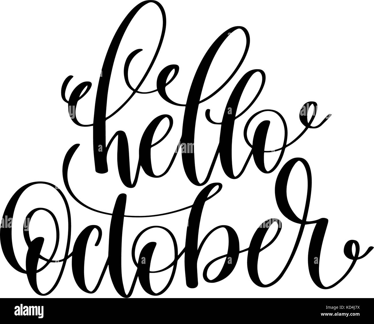 Bonjour main octobre inscription de lettrage Illustration de Vecteur