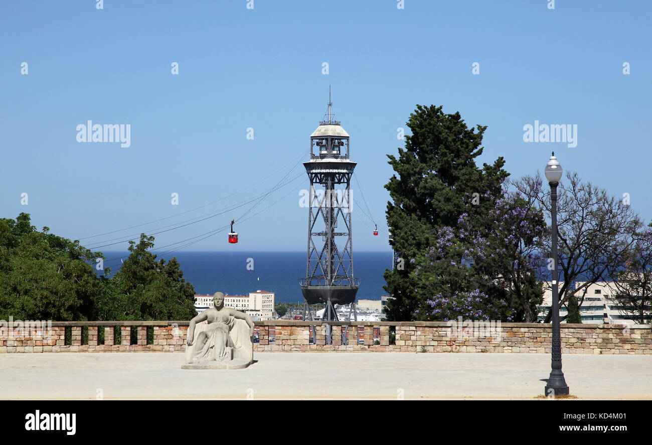 Port Vell avec le téléphérique de Montjuïc, Barcelone, Catalogne, Espagne Barcelone Catalogne Espagne Banque D'Images