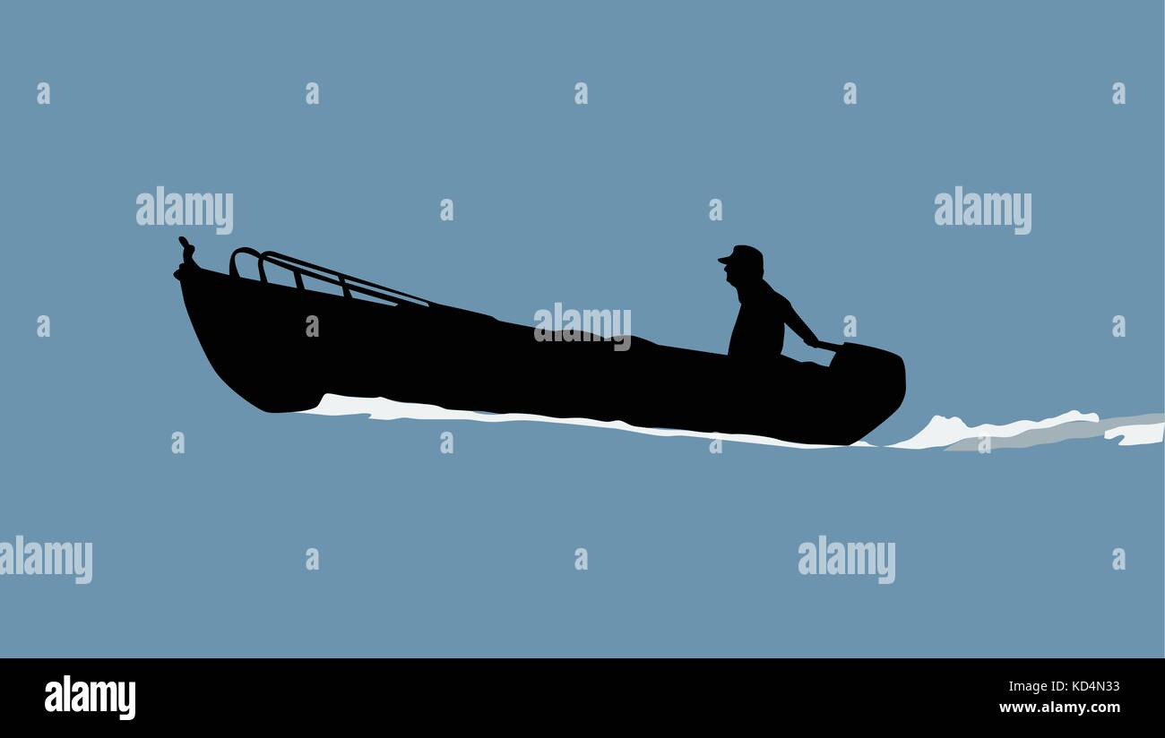 Sans pêcheur rod est le moteur de son bateau vector Illustration de Vecteur