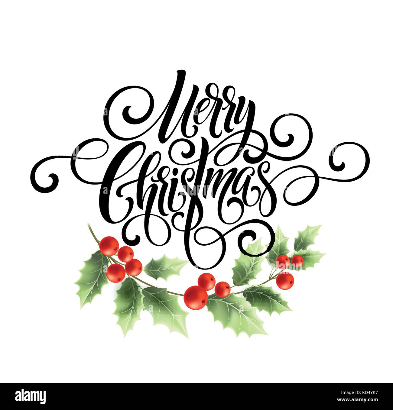 Joyeux noël script écriture lettrage. carte de vœux de Noël avec le houx. vector illustration Illustration de Vecteur