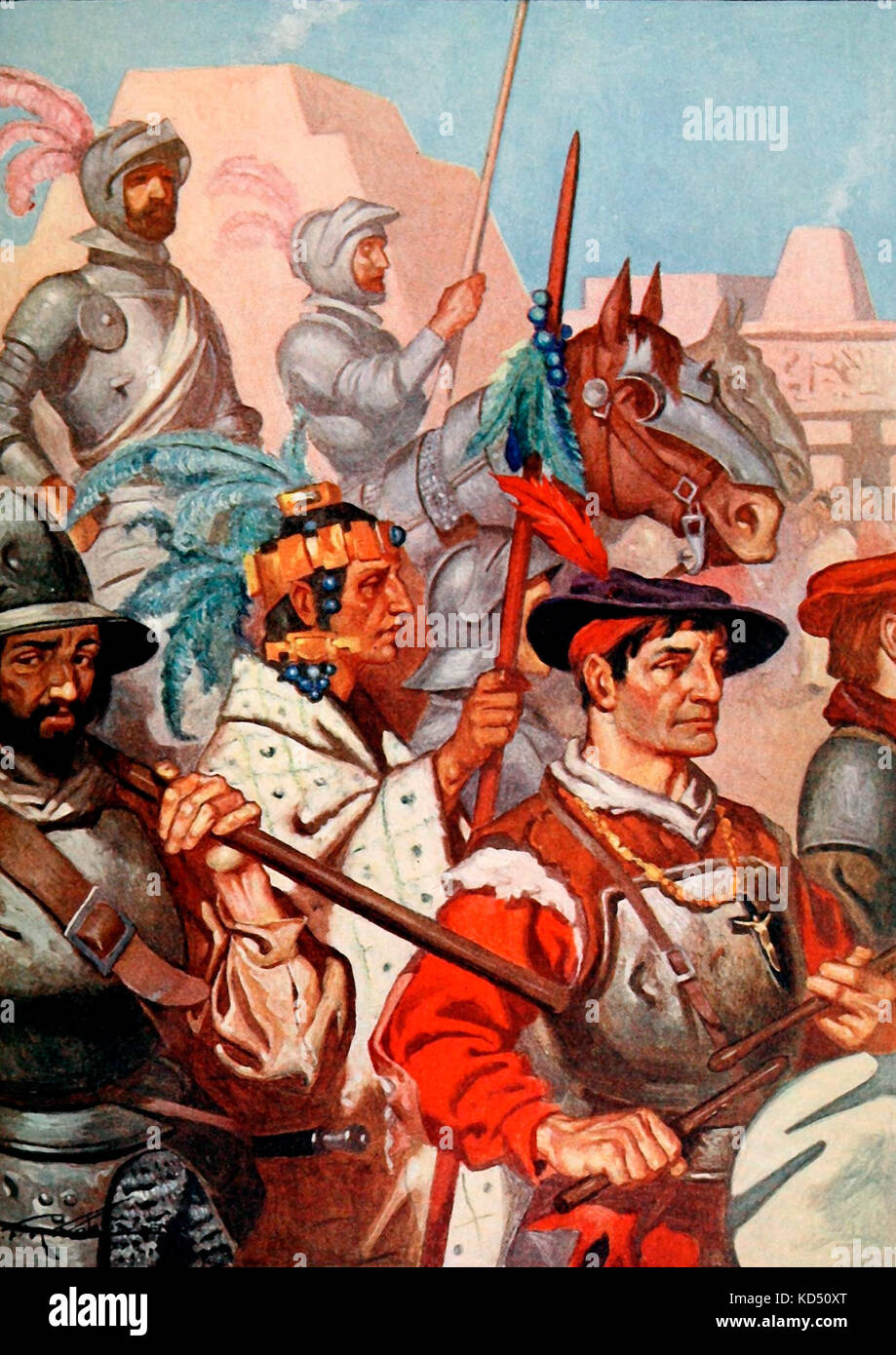 Les conquistadors entré Tenochtitlan au son de musique martiale Banque D'Images