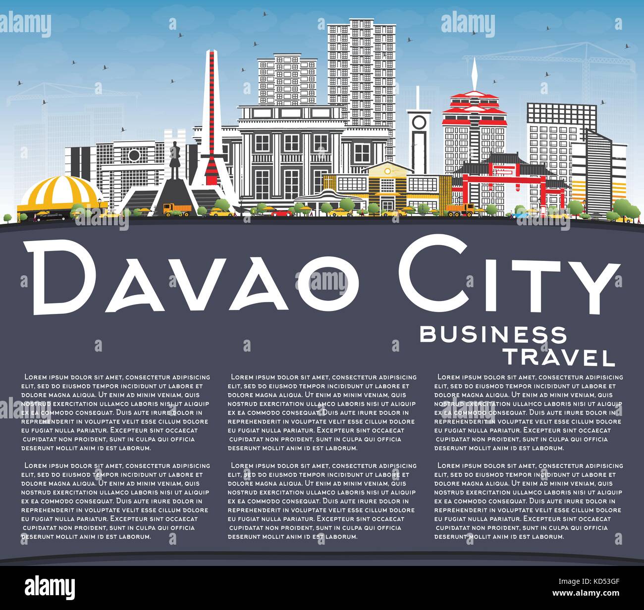Davao City philippines skyline avec bâtiments gris, bleu ciel et espace copie. vector illustration. Les voyages d'affaires et tourisme illustration Illustration de Vecteur