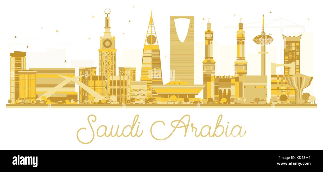 L'Arabie saoudite golden skyline silhouette. vector illustration. simple télévision concept pour tourisme présentation, bannière, un placard ou un site web. Illustration de Vecteur