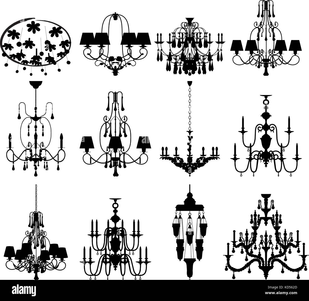Ensemble de douze silhouettes de lustres de luxe Illustration de Vecteur