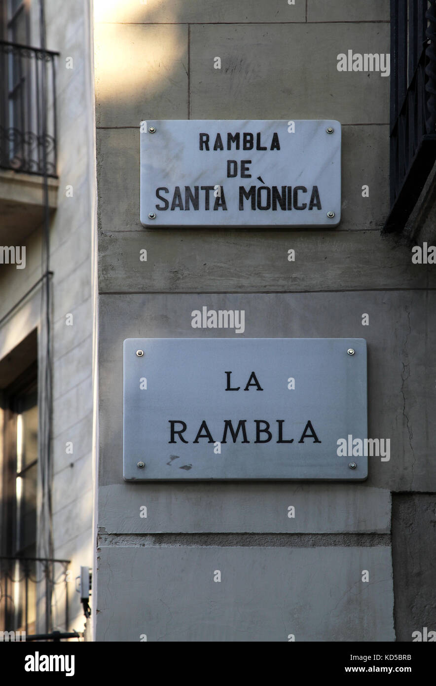 La Rambla de Santa Monica Street sign in Barcelona Catalunya Espagne Banque D'Images