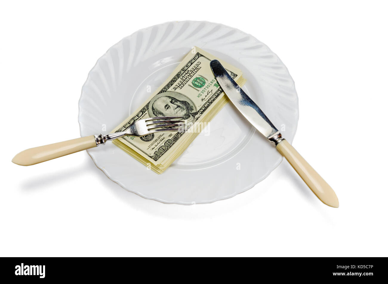 Manger de l'argent - pot-de-vin, la fraude, la corruption concept. isolé sur blanc. Chemin de travail Banque D'Images