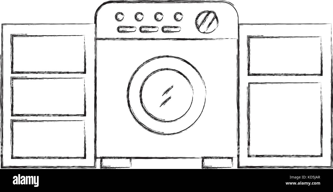 Buanderie avec lave-linge meubles armoire Illustration de Vecteur