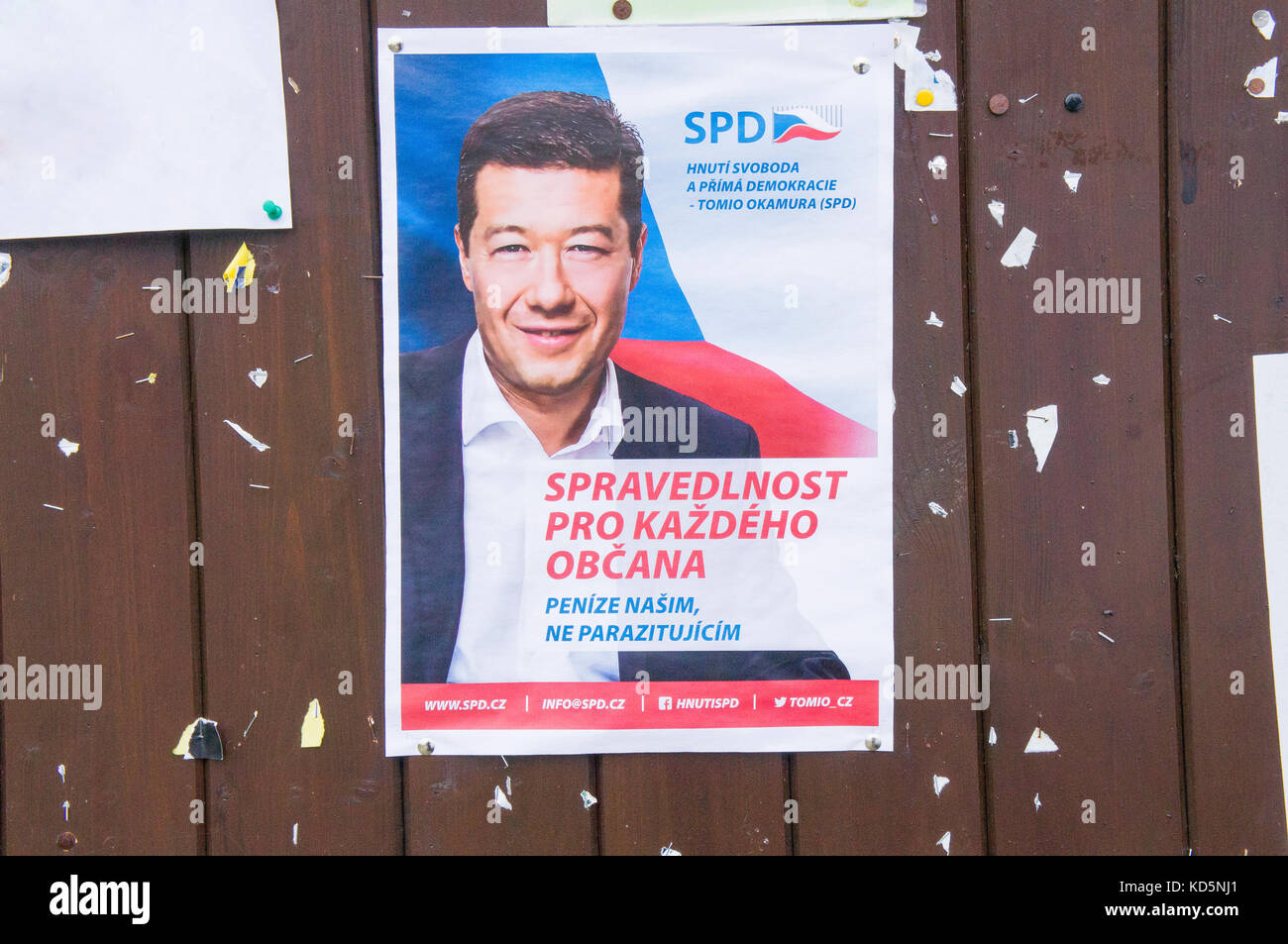 Affiche du SPD (liberté et démocratie directe), Tomio Okamura, Prague, République tchèque, 5 octobre, 2017. Banque D'Images