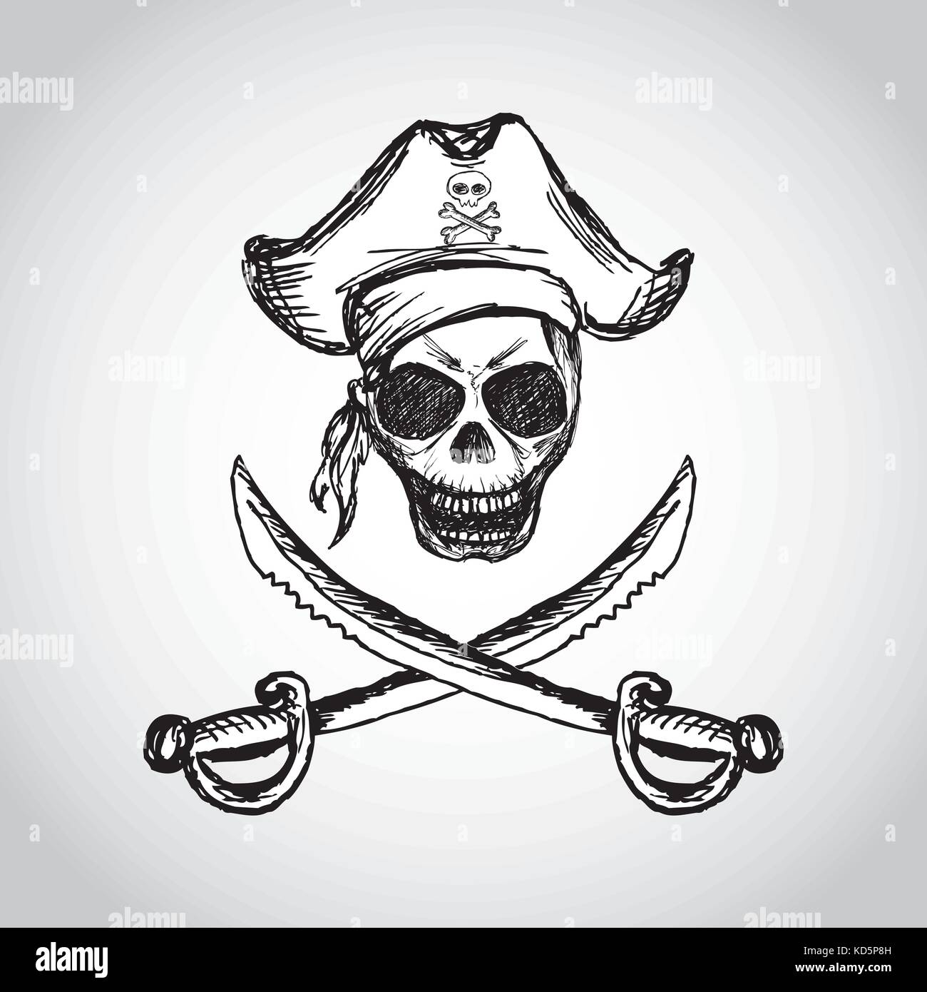 Crâne pirate avec chapeau et des épées croisées, dessin à la main, vector  Image Vectorielle Stock - Alamy