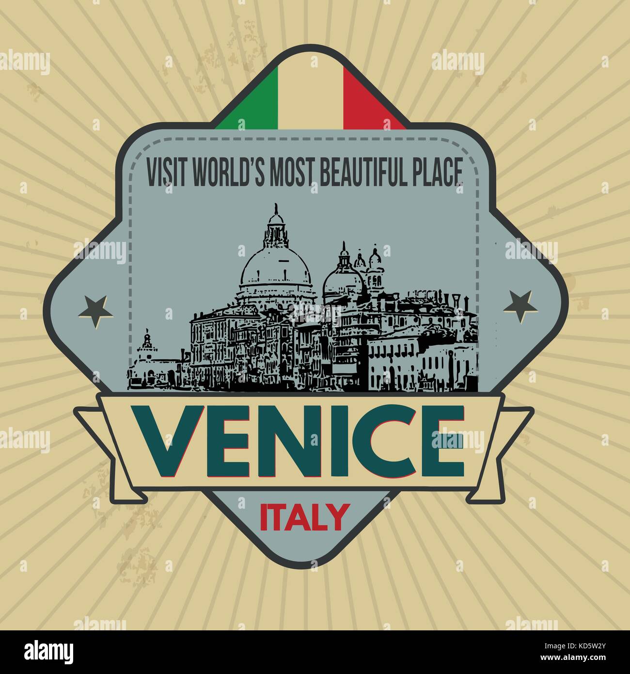 Sur l'emblème de Venise vintage retro style background,vector illustration Illustration de Vecteur