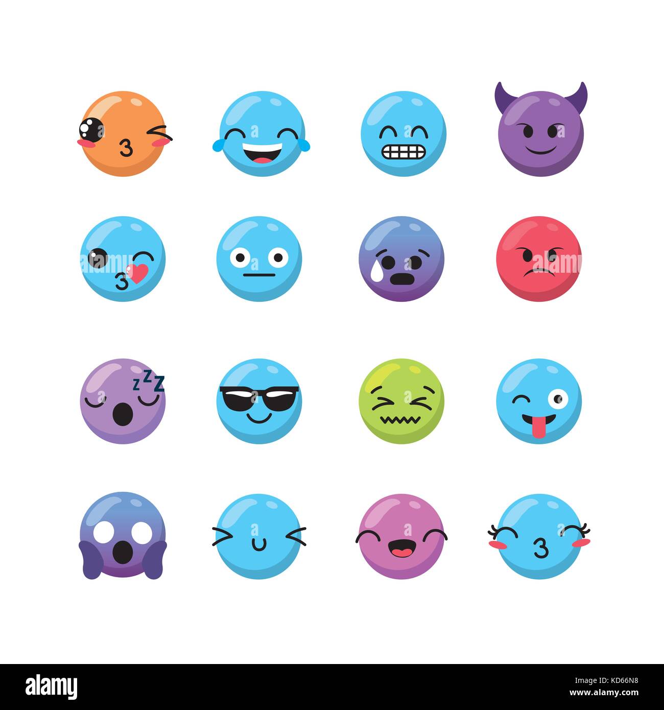 Définir l'émotion emoji icône kawaii design vector illustration Illustration de Vecteur