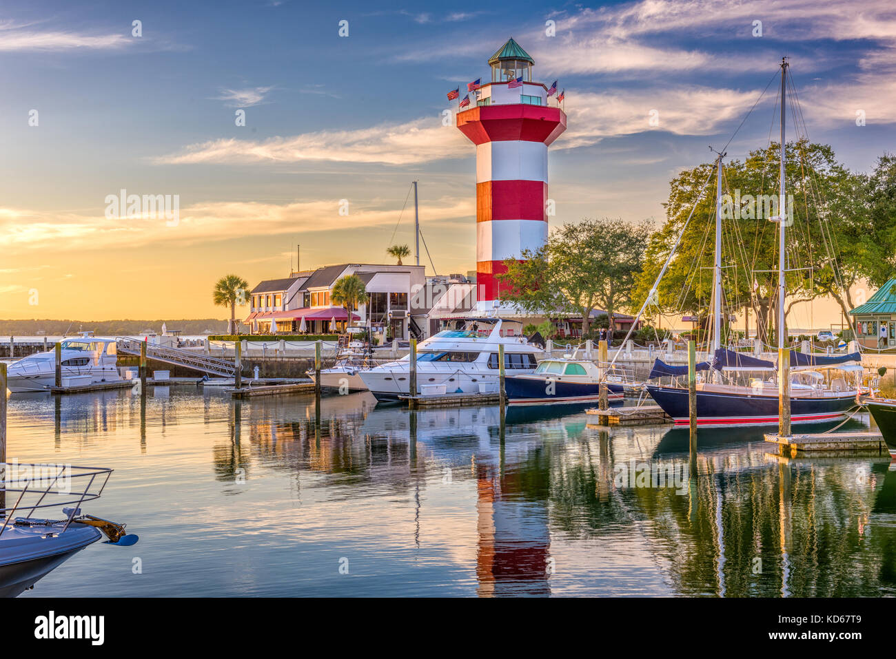 Hilton Head, Caroline du Sud, phare au crépuscule. Banque D'Images