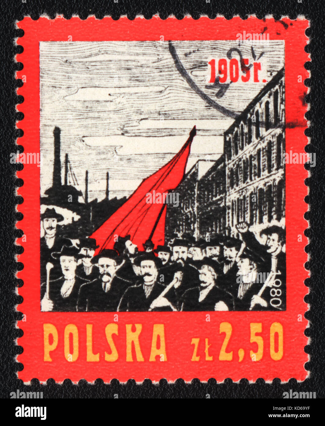 Un timbre-poste imprimé en Pologne montre démonstration pratique, vers 1980 Banque D'Images
