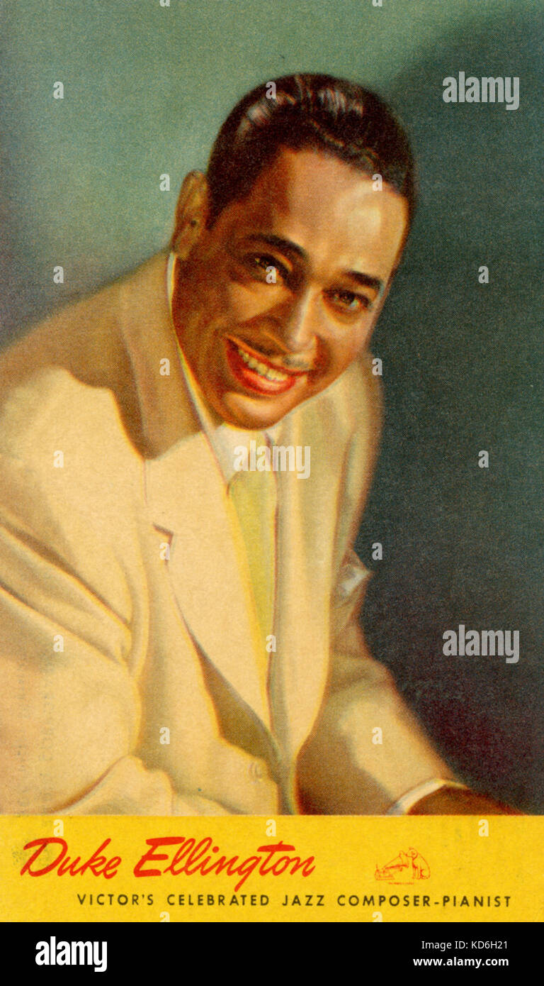Duke Ellington portrait sur carte. Compositeur de jazz américain, leader et pianiste (1899-1974). Banque D'Images
