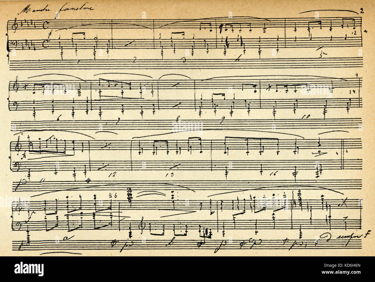 Frédéric Chopin's Funeral March score dans son écriture. Le compositeur polonais, 1810-1849. Banque D'Images