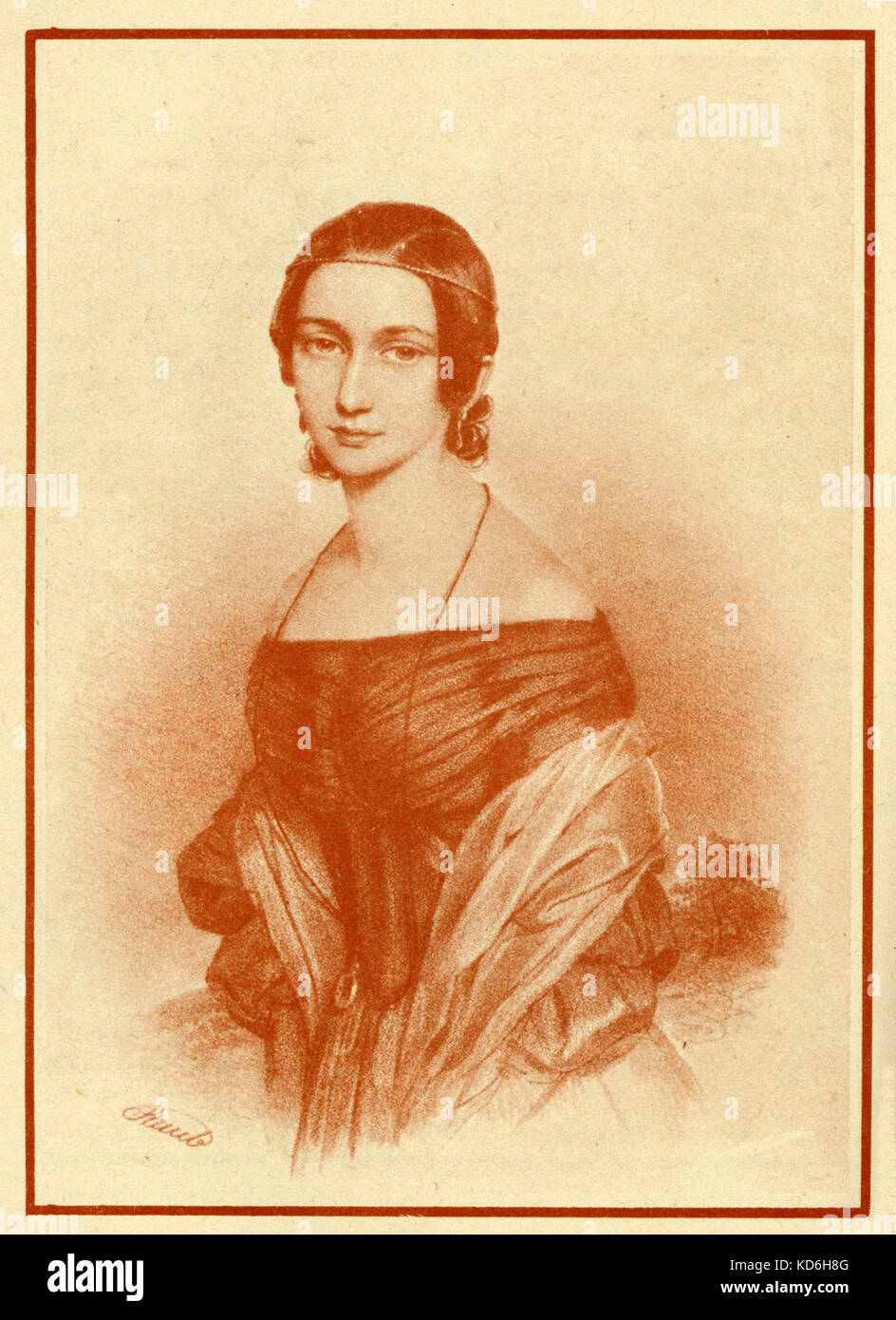Clara Schumann en 1840 (version teinté). Pianiste allemand (1819-1896), épouse du compositeur, Robert Schumann. Banque D'Images