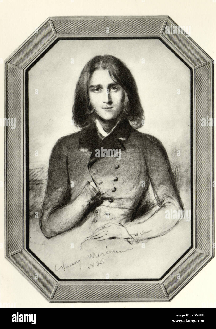 Franz Liszt comme un jeune homme en 1836. Portrait par Nancy Mérienne, peint à Genève - compositeur et pianiste hongrois. 22 octobre 1811 - 31 juillet 1886. Banque D'Images