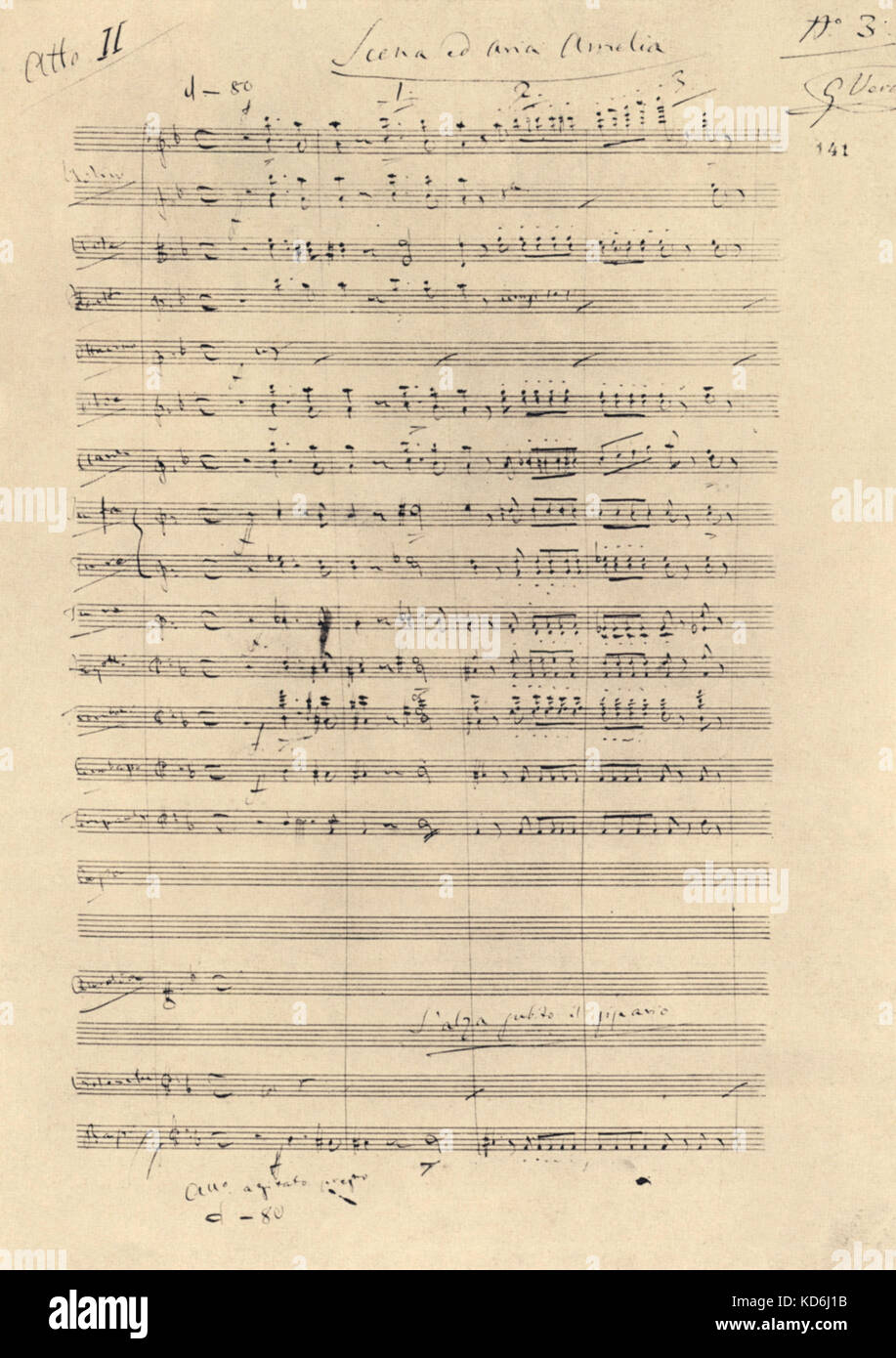 VERDI - Score du Ballo in Maschera Début de la Loi 2, signé par Verdi en haut à droite compositeur italien (1813-1901) Banque D'Images