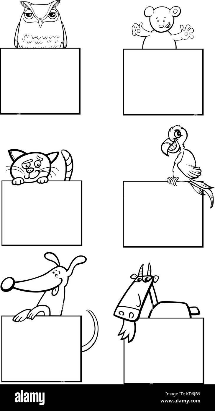 Illustration cartoon noir et blanc d'animaux avec du blanc ou une carte de souhaits set design Illustration de Vecteur
