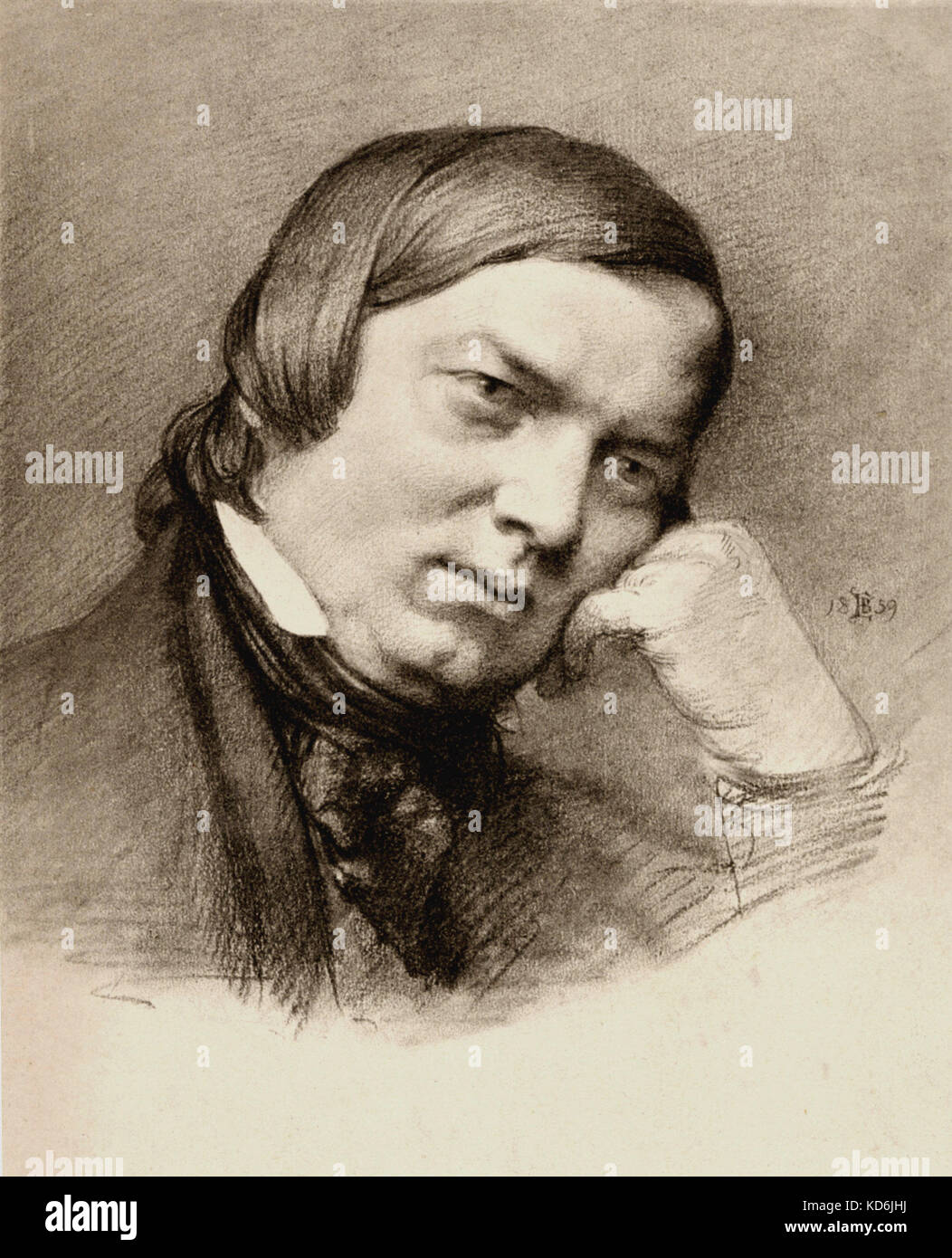 Robert Schumann appuyée sur la main, dessin de E. Bendemann, 1859. Compositeur allemand, 1810-1856. Banque D'Images