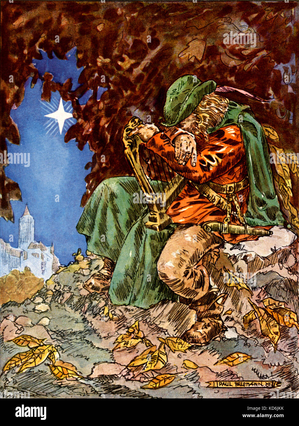 L'opéra de Wagner "Tannhäuser", par Paul Telemann, 1930. Scène avec Wolfram von Eschenbach. Banque D'Images