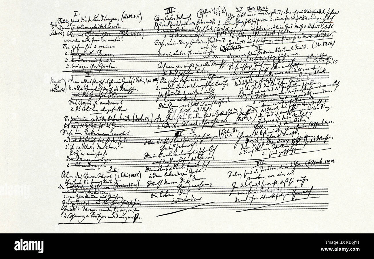 Le texte manuscrit de Brahms à "ein Deutsches Requiem", composé entre 1861-1862. Compositeur allemand, 1833-1897. Banque D'Images
