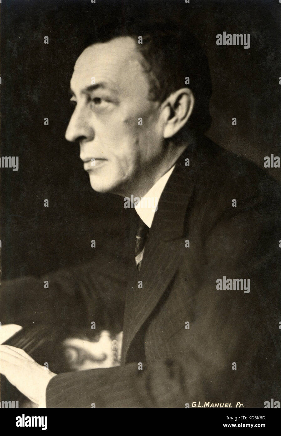 Portrait de Sergueï Rachmaninov. Pianiste et compositeur (1873-1943) G L Manuel Fr. Carte postale ancienne Banque D'Images