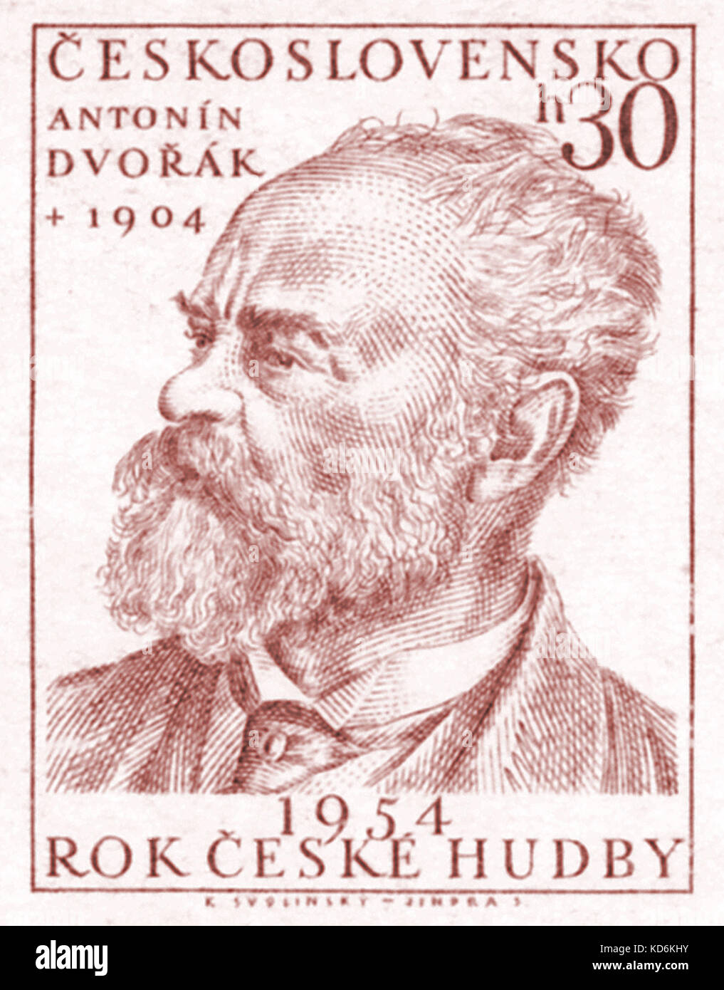 Portrait de Antonin Dvorak sur timbre tchèque célébrer 50e anniversaire de la mort de Dvorak, compositeur tchèque 8 septembre 1841- 1 er mai 1904 Banque D'Images