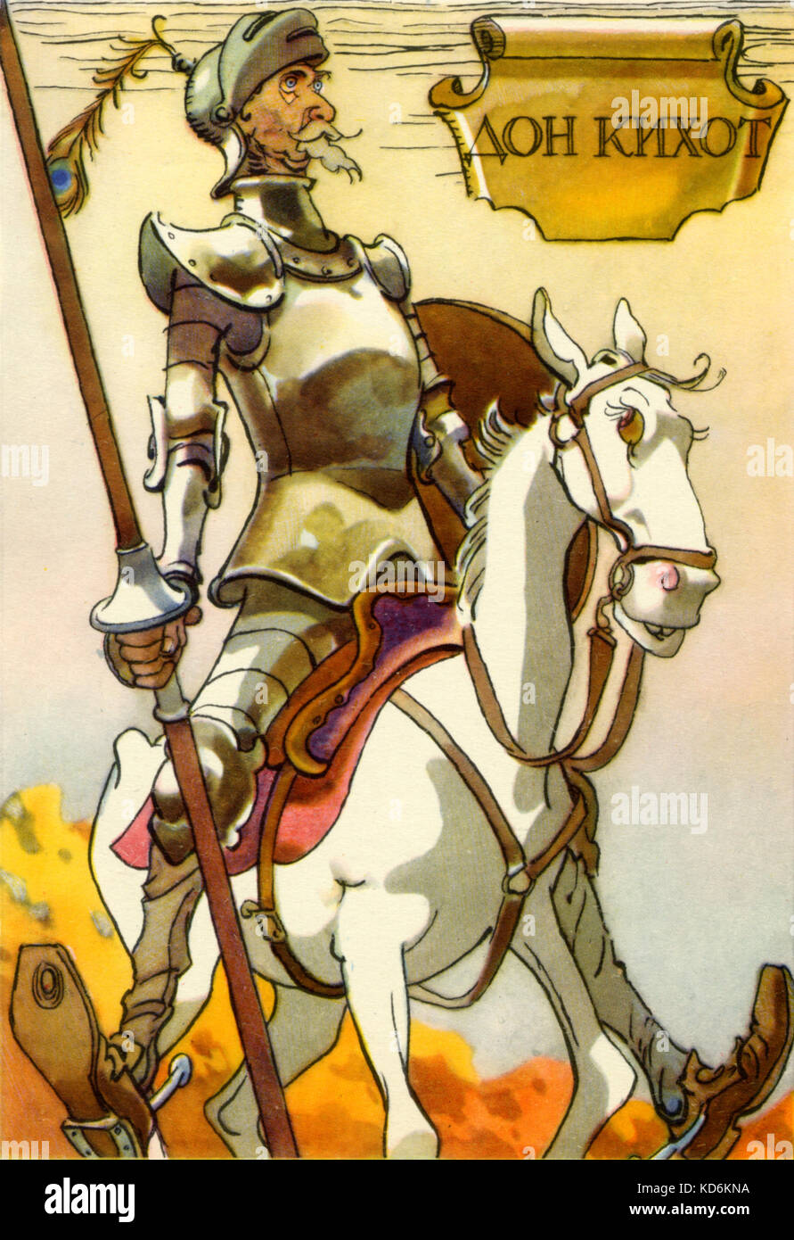 Don Quichotte (Quixotte) - Caractère de Cervantes roman de même nom. Légende cyrillique russe. Connexions : poème symphonique de Richard Strauss et de nombreux opéras basés sur le héros picaresque (PICARO). Banque D'Images