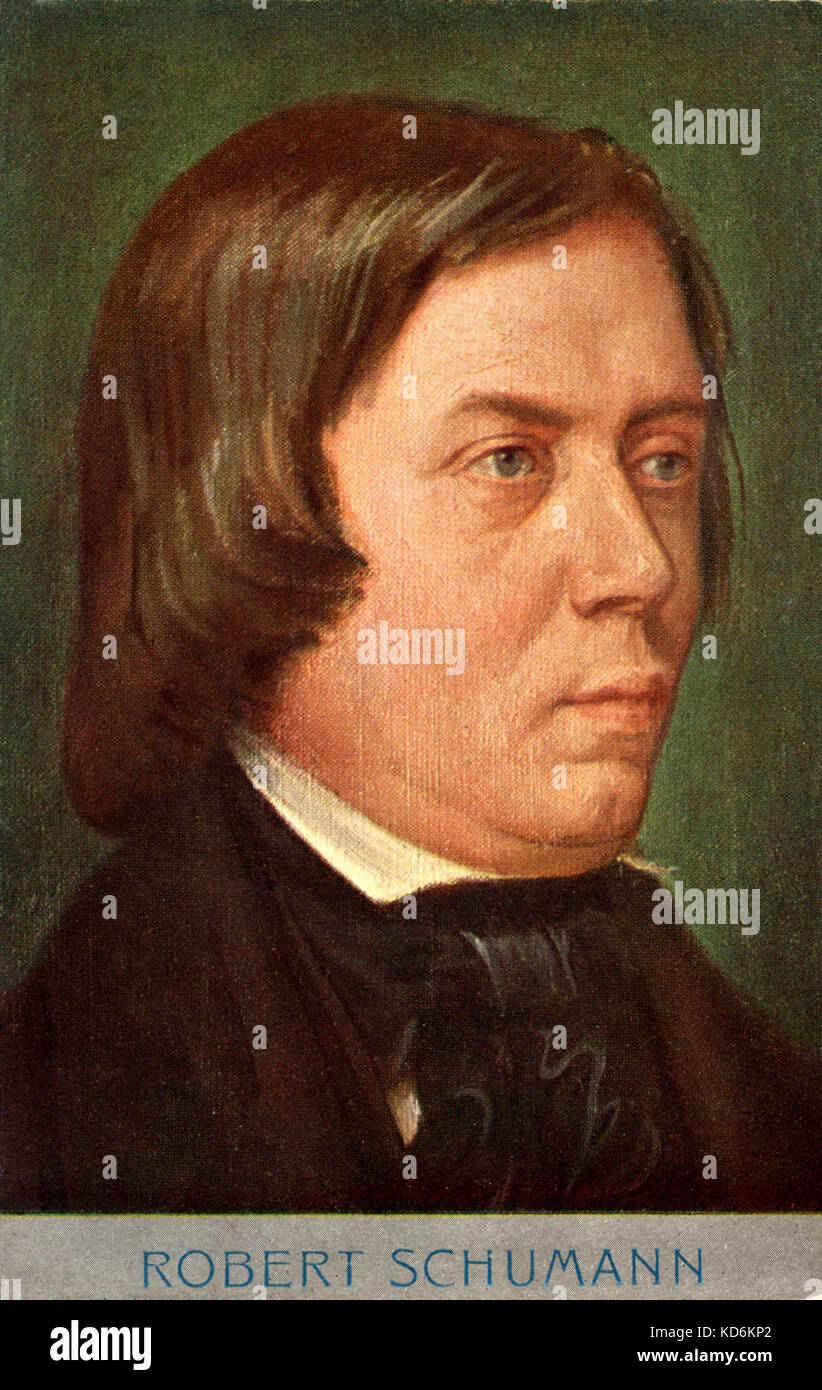 Robert Schumann - portrait avec cravat 3/4 profil. Compositeur allemand, 1810-1856 carte postale. Banque D'Images