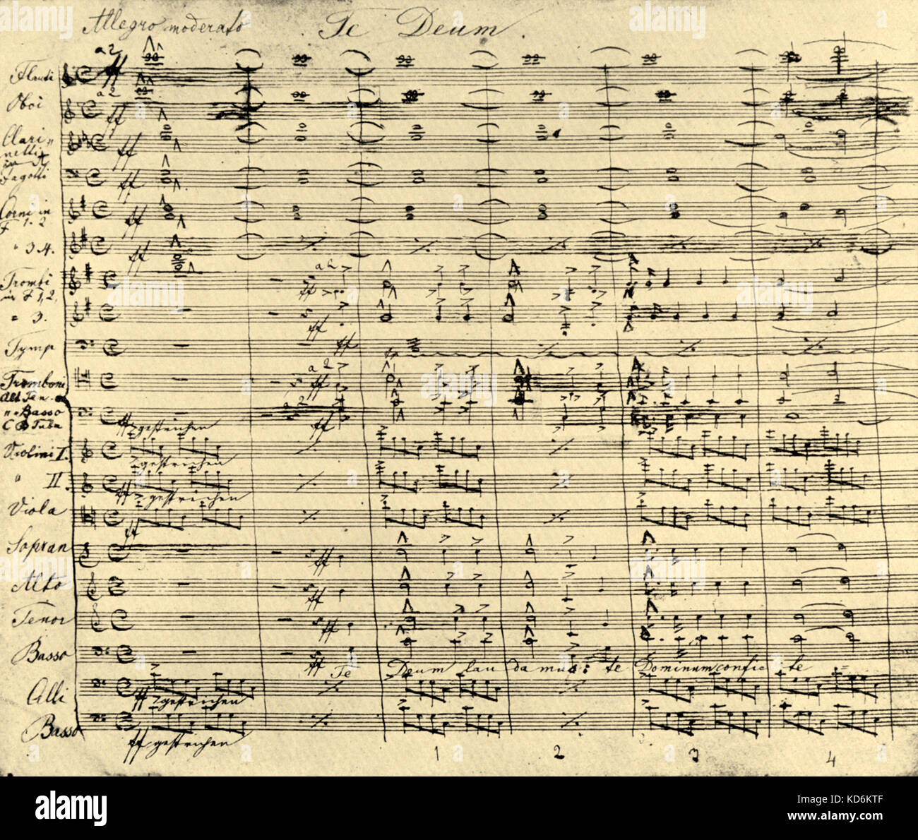 Anton Bruckner Te Deum. Page d'ouverture. Note manuscrite. Organiste et compositeur autrichien, 1824 -1896. La Bibliothèque nationale de Vienne. Banque D'Images