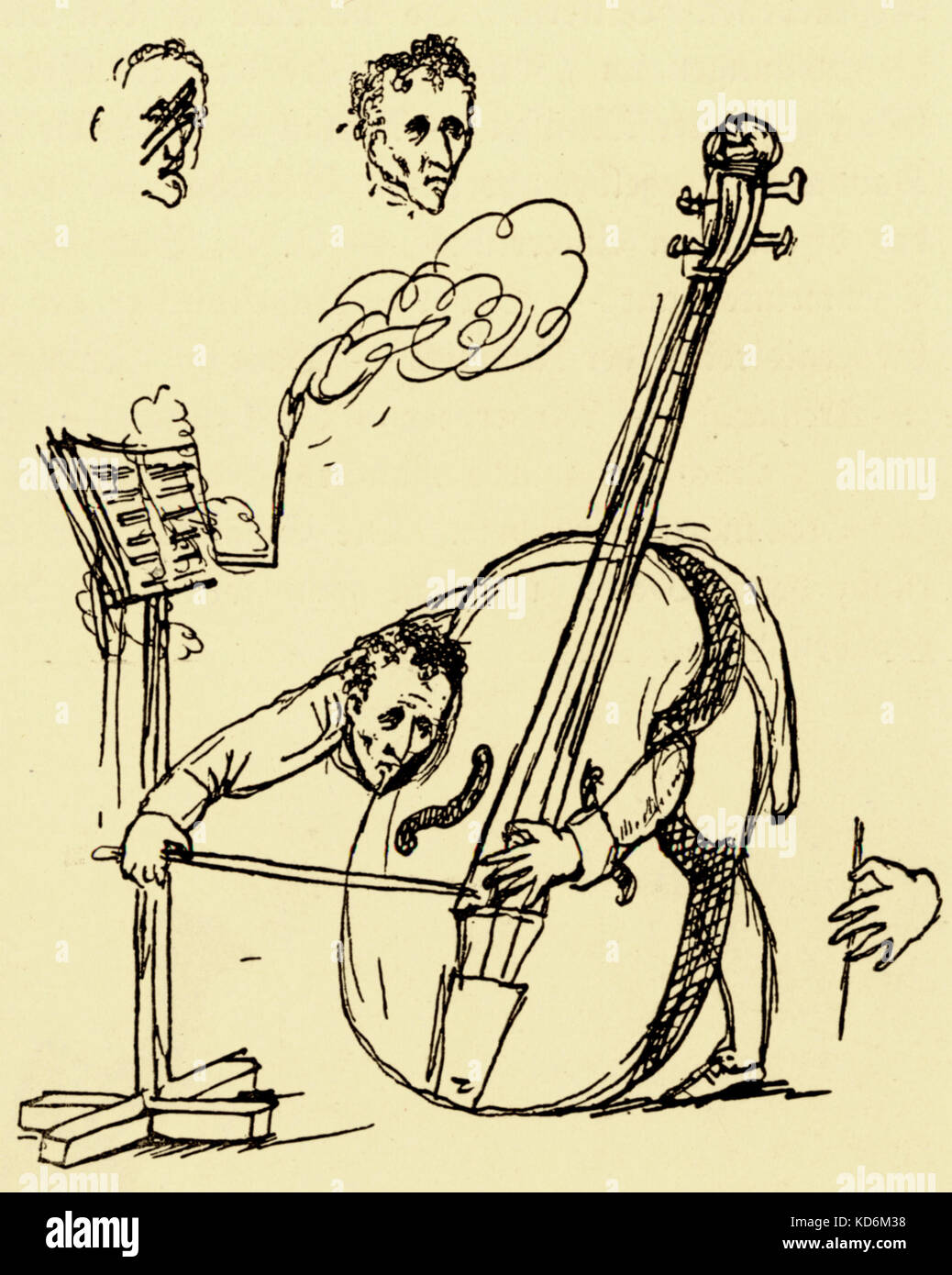 Hoffmann, E.T.A. (Ernest Theodor Amadeus) Caricature de contrebassiste (se lit comme suit : l'Bassgeiger dell'OCCA) par le romancier allemand, critique, chef d'orchestre et compositeur 1776-1822). Banque D'Images