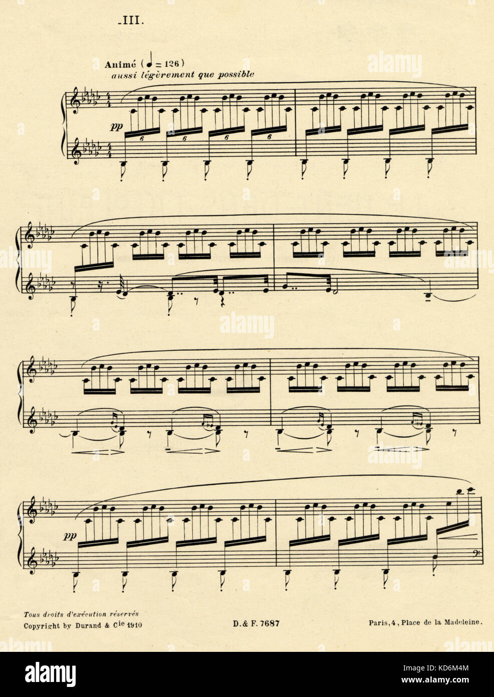 Claude Debussy ' Le Vent dans la plaine ' pour le piano. Première page de  music score . III Extrait du premier livre des préludes. Publié Paris, A.  Durand & Fils, 1910 Photo Stock - Alamy