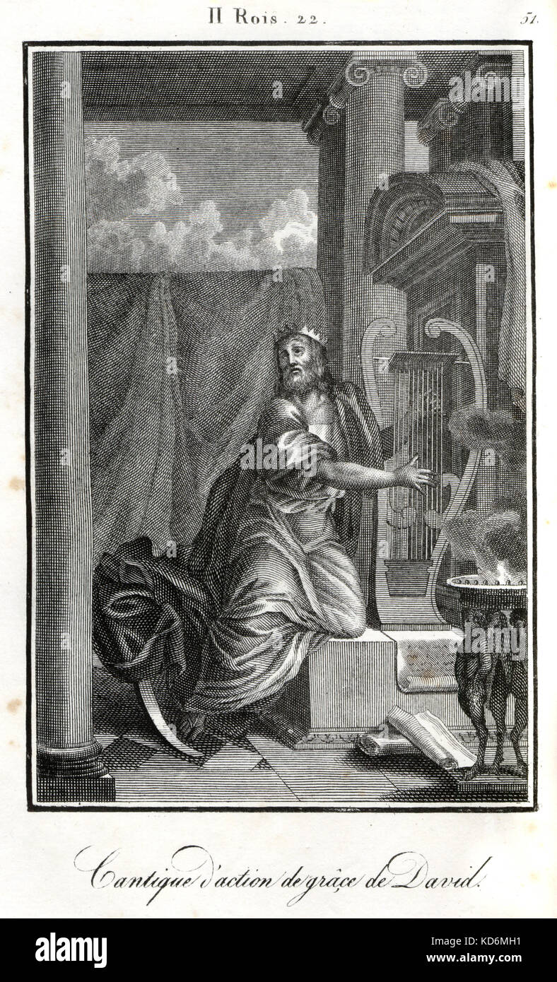 Bible, le roi David jouant de la lyre et la rédaction des psaumes. Kings Banque D'Images