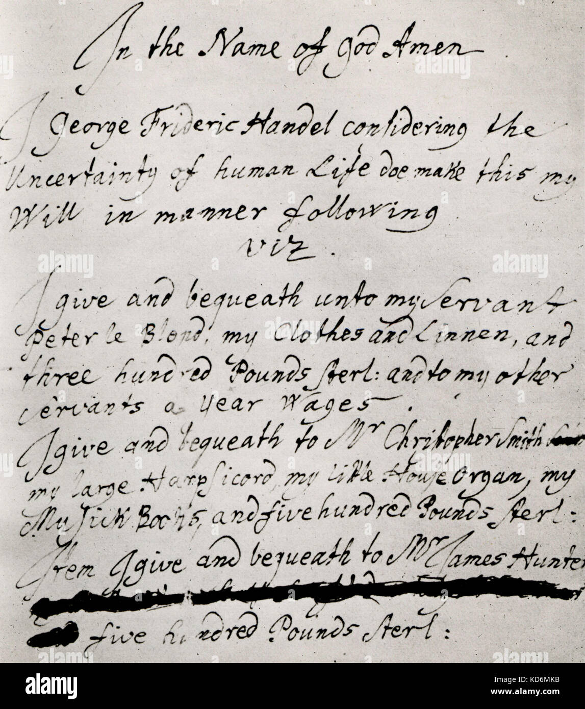 Partie de Georg Friedrich Haendel, sera écrite à la main. Compositeur allemand, 23 février 1685 - 14 Avril 1759 Banque D'Images