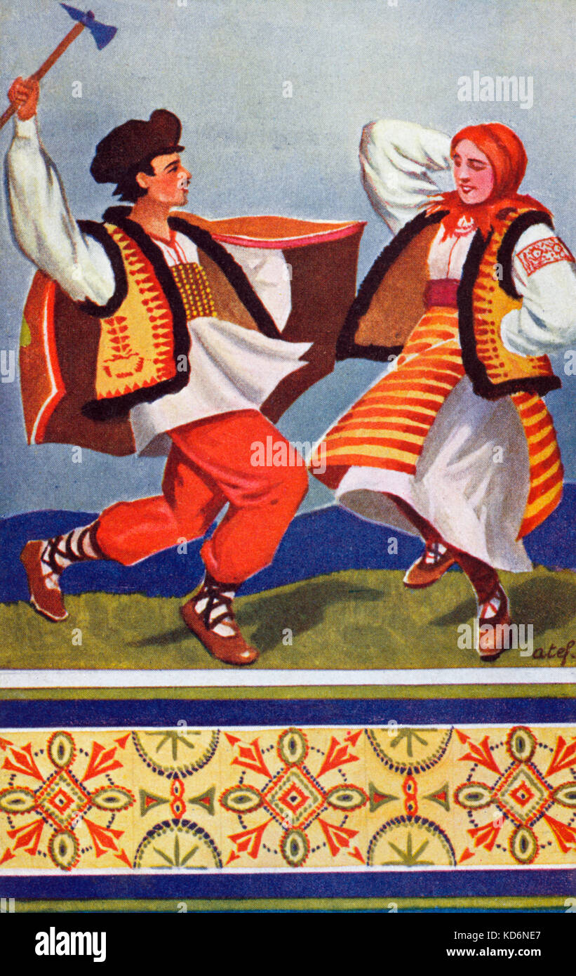 Le couple polonais Kolomyjka ' ' - la danse nationale polonaise. Début des années 1900 carte postale. Banque D'Images