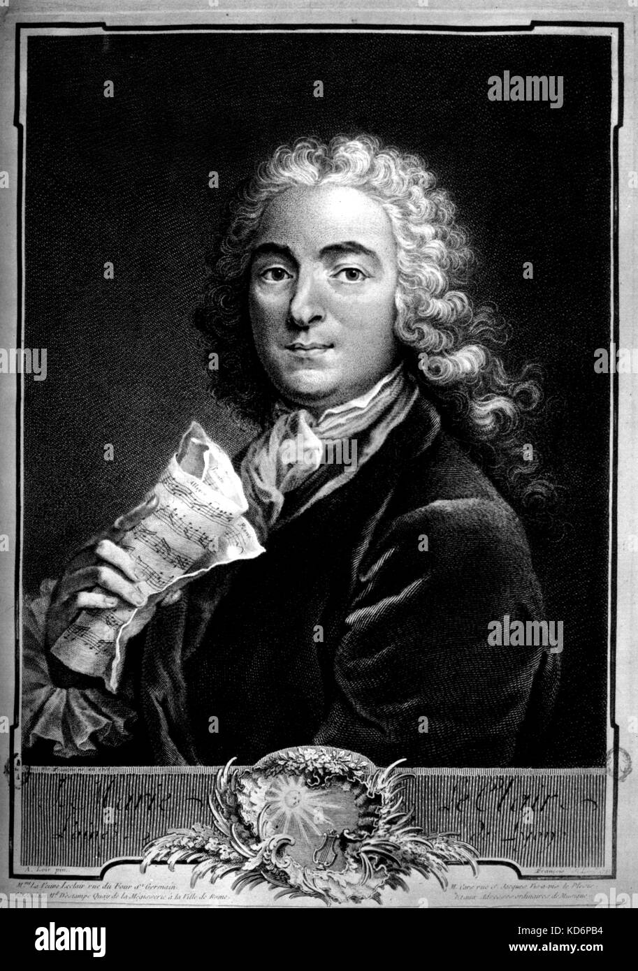 Jean Marie Leclair holding score. Le violoniste et compositeur français. Revue Musicale, 1923. 1697-1764 Banque D'Images