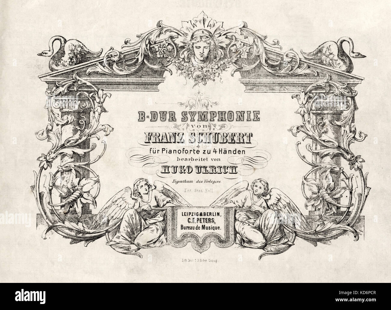 Franz Schubert - Symphonie en Si majeur, arrangée pour piano-forte pour quatre mains, score couvrir. Publié par Leipzig et Berlin, C.F. Peters, Bureau international de musique. Compositeur autrichien, 31 janvier 1797 - 19 novembre 1828. Banque D'Images