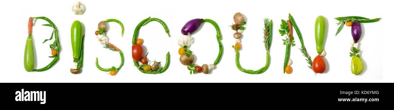 Mot "coupon" écrit avec des légumes comme un concept de style de vie sain, régime végétarien ou végétalien, la remise en forme ou la réduction de calories Banque D'Images