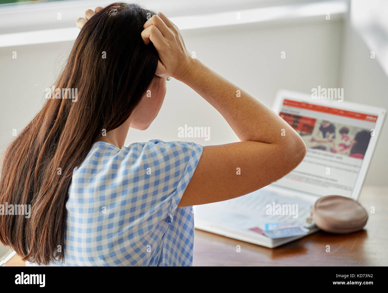 Services bancaires en ligne Femme Banque D'Images