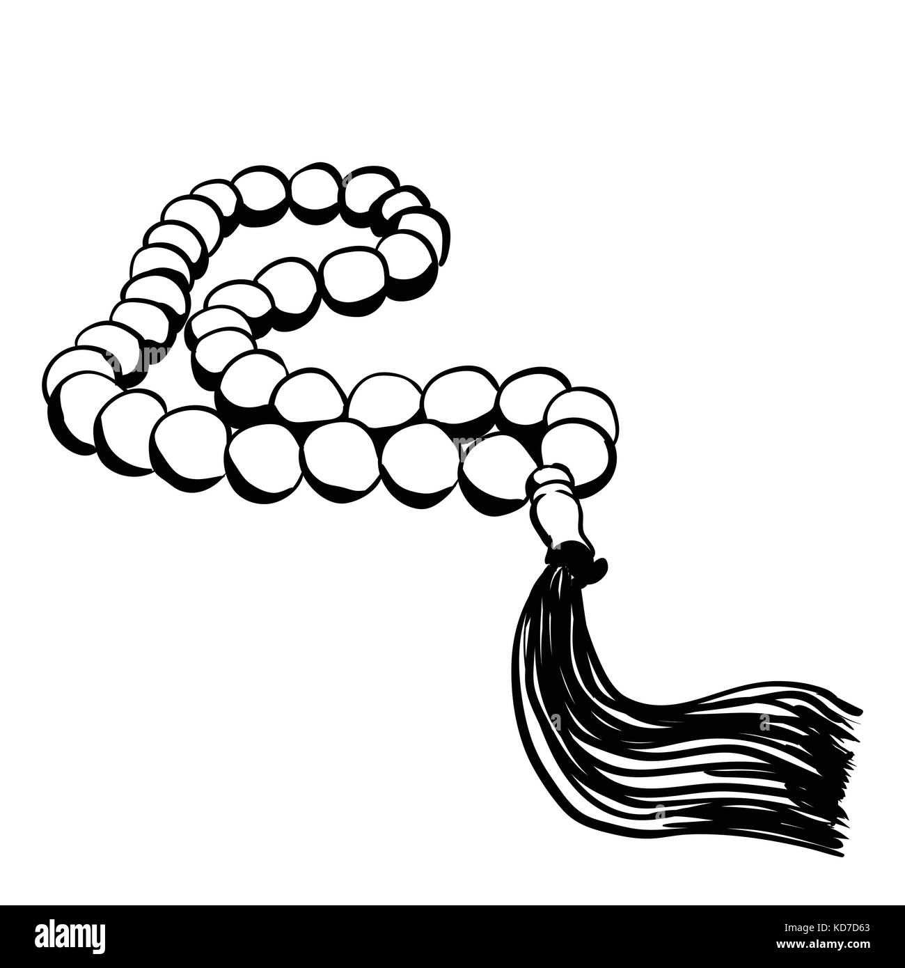 La prière islamique dessinés à la main, perles en cartoon style isolé sur fond blanc. religion stock symbol vector illustration. Illustration de Vecteur
