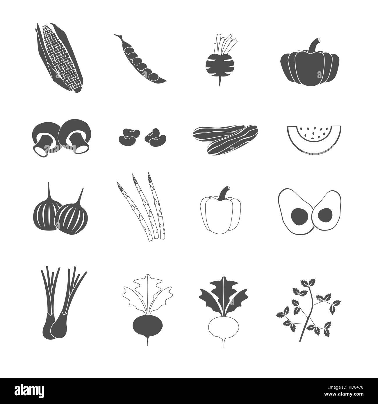 Vegetable web icons set vector Banque D'Images