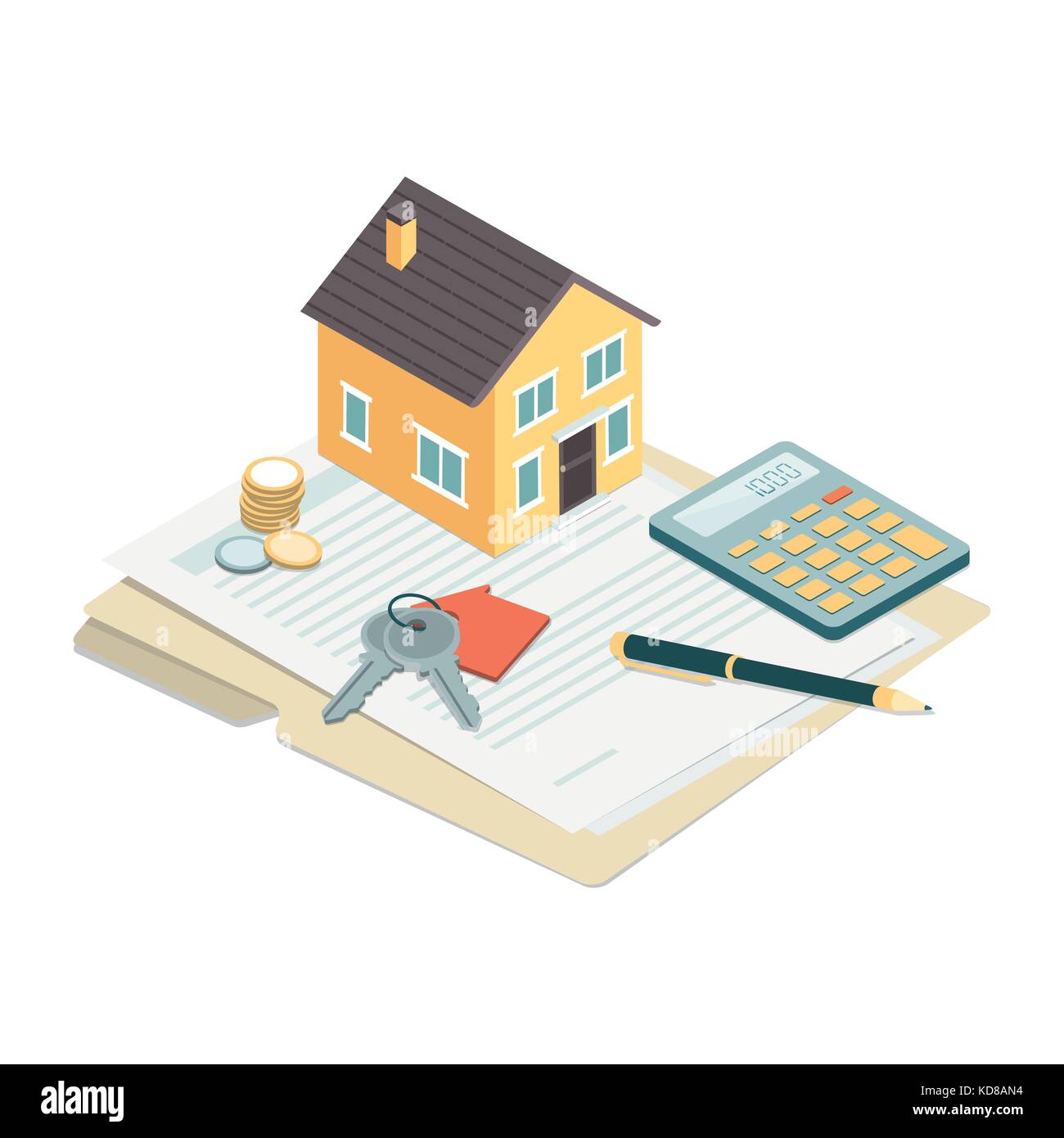 Maison modèle, clés de maison et durée du contrat : l'immobilier, prêts et investissements concept Illustration de Vecteur